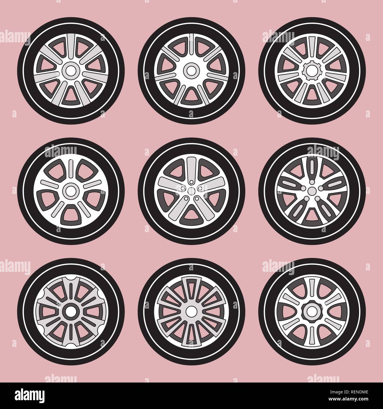 Car wheel icon set. Vector illustration Stock Vector Image & Art Alamy