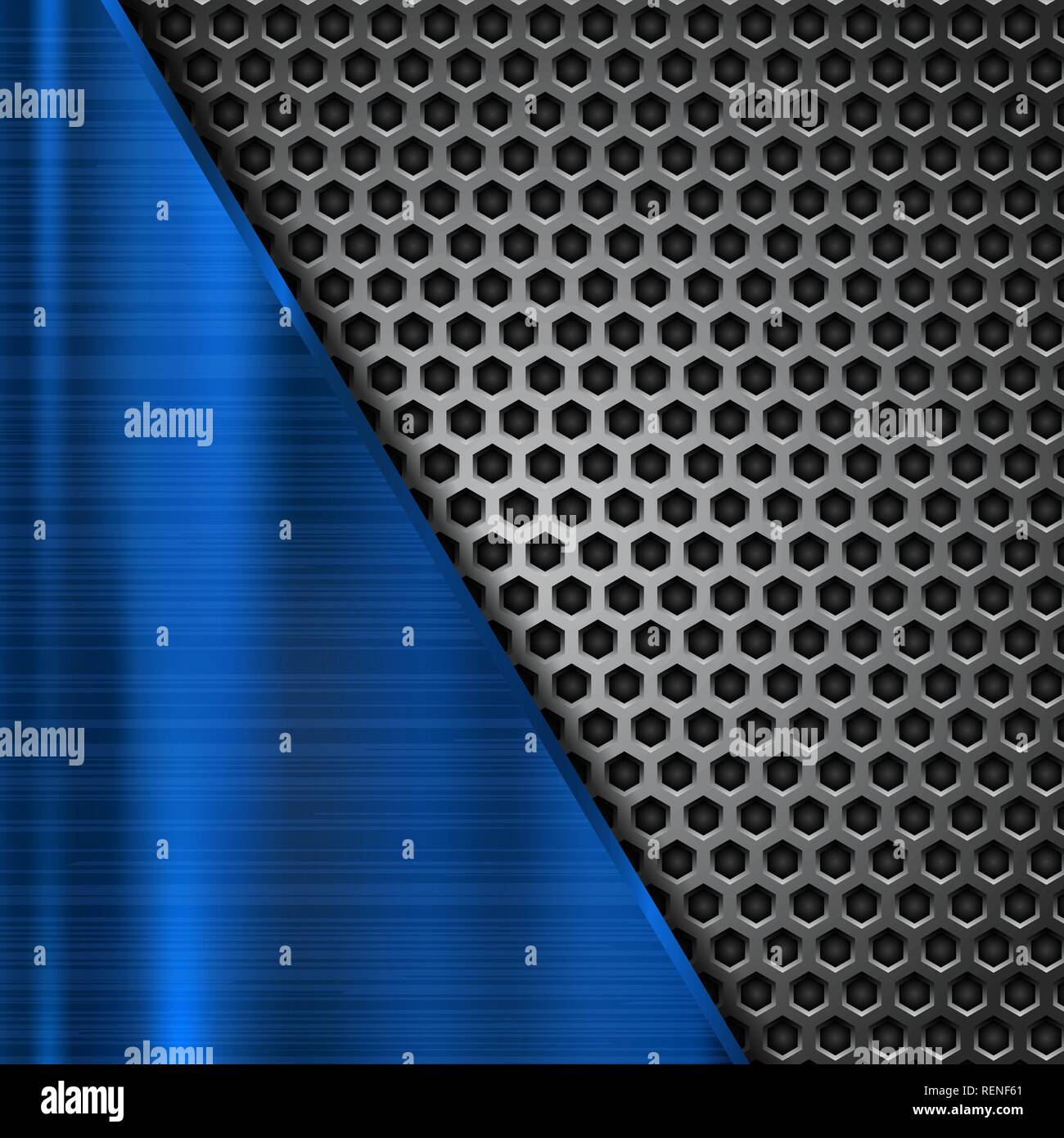 Blue metal background with perforated element Stock Vector
