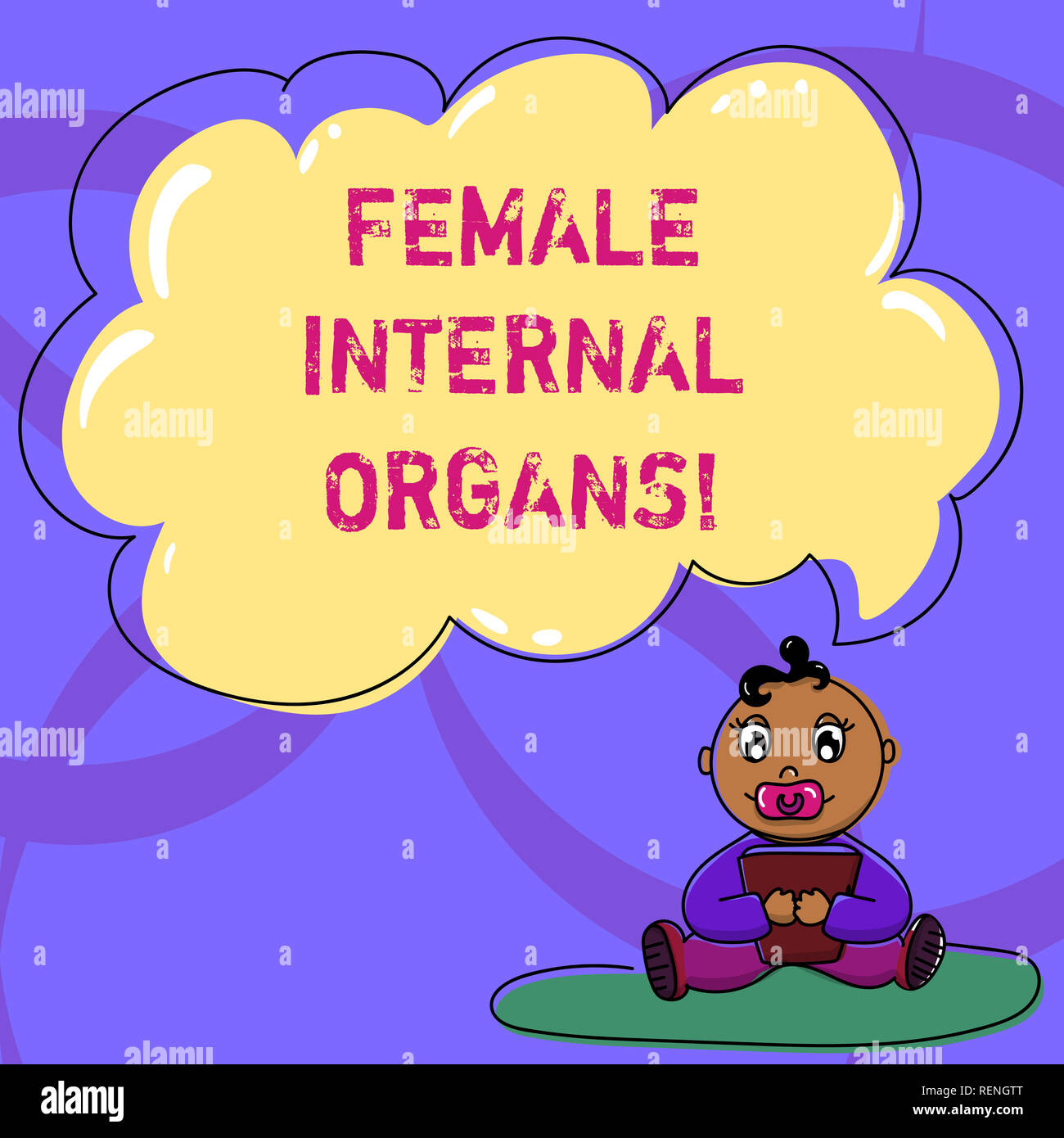 Writing note showing Female Internal Organs. Business photo showcasing The internal genital structures of the Baby Sitting on Rug with Pacifier Book a Stock Photo