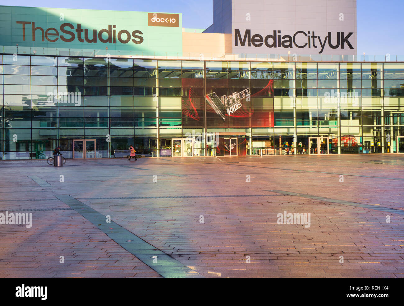 MediaCityUK Piazza with The Studios, MediaCityU.K, Salford Quays, Greater Manchester, United Kingdom Stock Photo