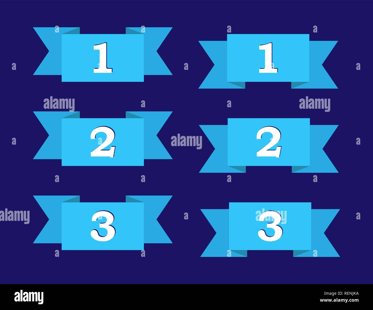 Set Of 6 Blue Ribbons With Numbers 1 2 And 3 Stock Vector Image Art 