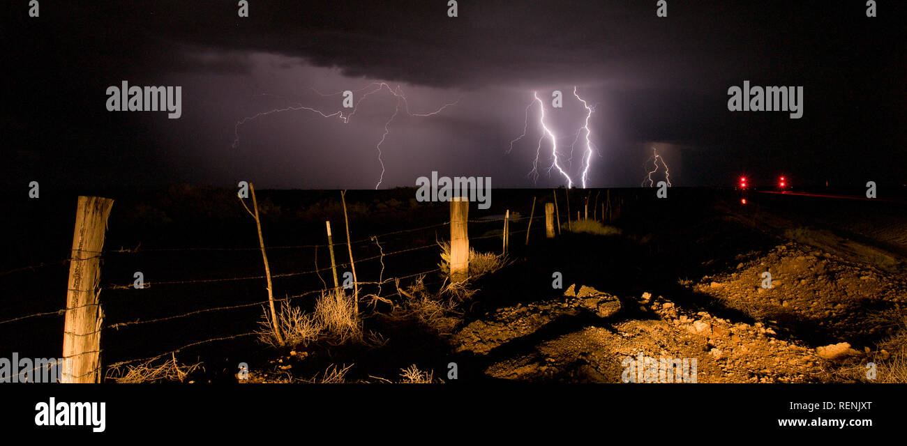 Multiple Lightning Strikes by a Barbed Wire Fence in New Mexico Stock