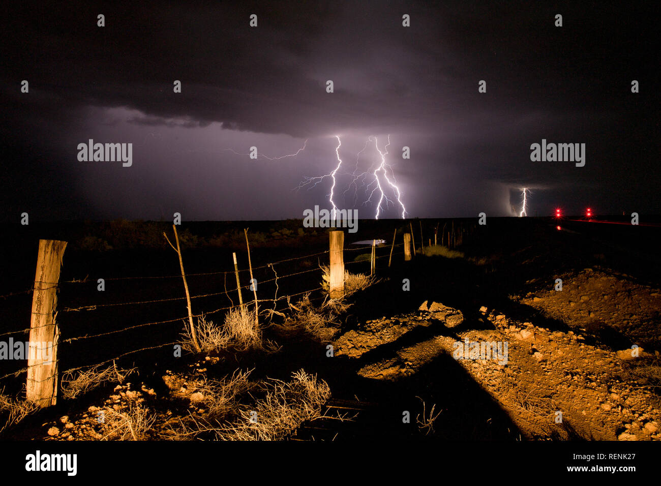 Multiple Lightning Strikes by a Barbed Wire Fence in New Mexico Stock ...