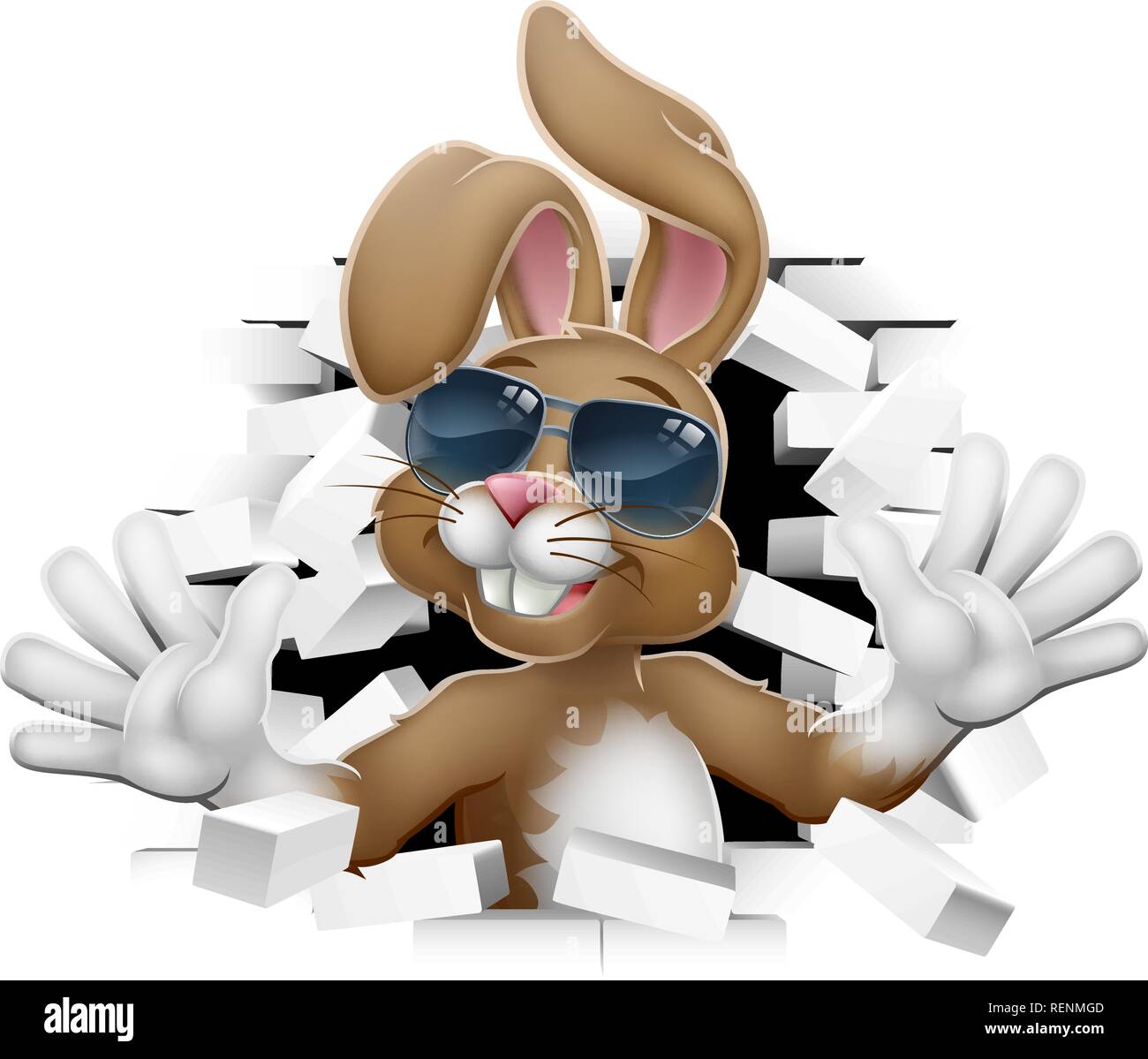 Easter Bunny Rabbit in Shades Coming Through Wall Stock Vector