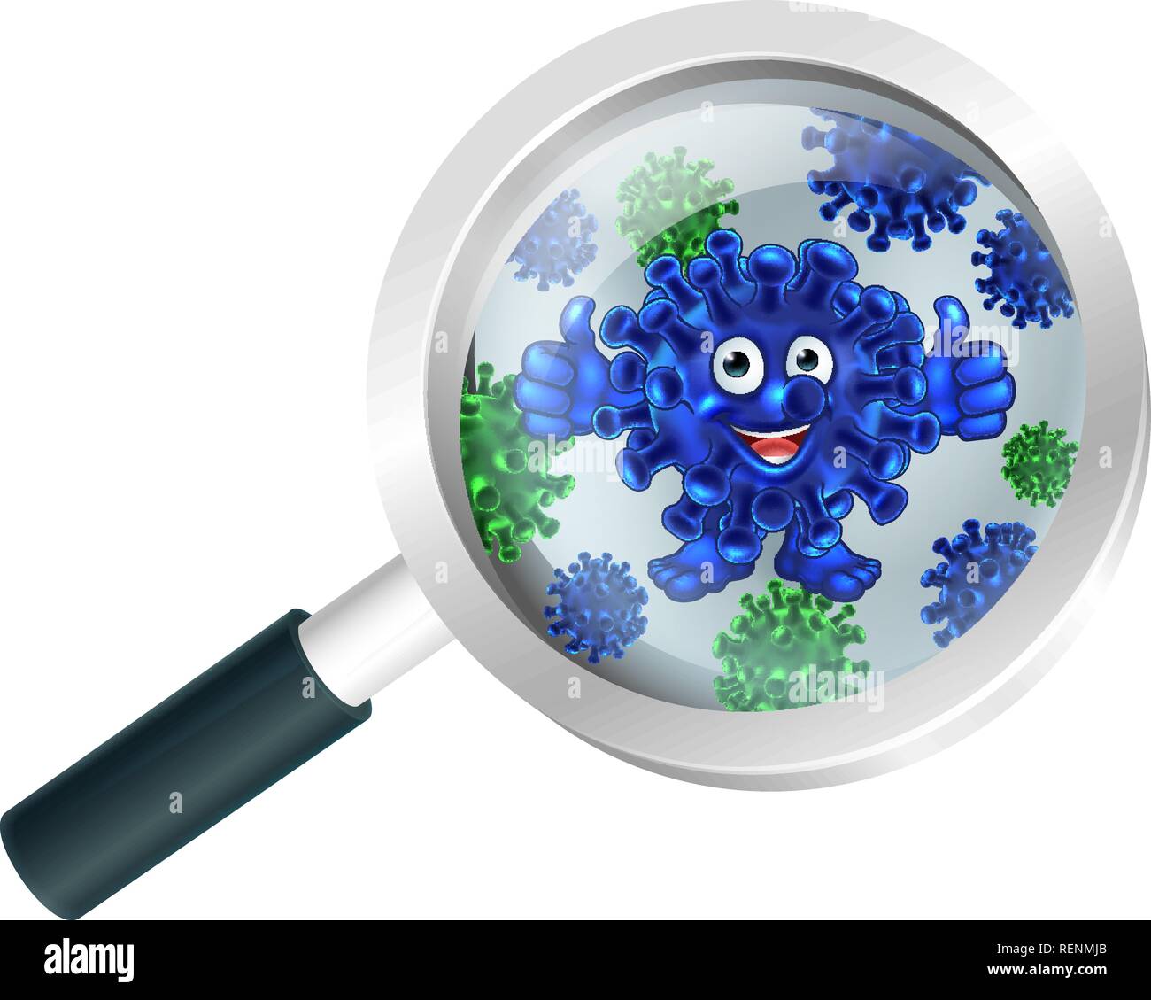 Bacteria Cartoon Mascot Under Magnifying Glass Stock Vector Image & Art ...