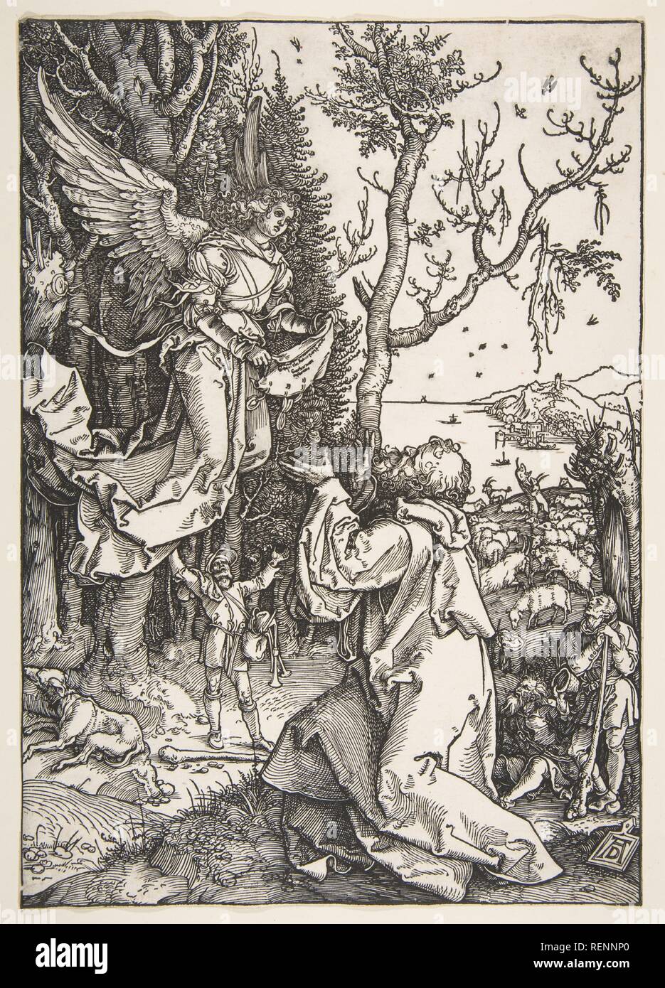 Joachim and the Angel, from The Life of the Virgin. Artist: Albrecht Dürer (German, Nuremberg 1471-1528 Nuremberg). Dimensions: sheet: 11 3/4 x 8 1/4 in. (29.8 x 21 cm). Date: ca. 1504. Museum: Metropolitan Museum of Art, New York, USA. Stock Photo