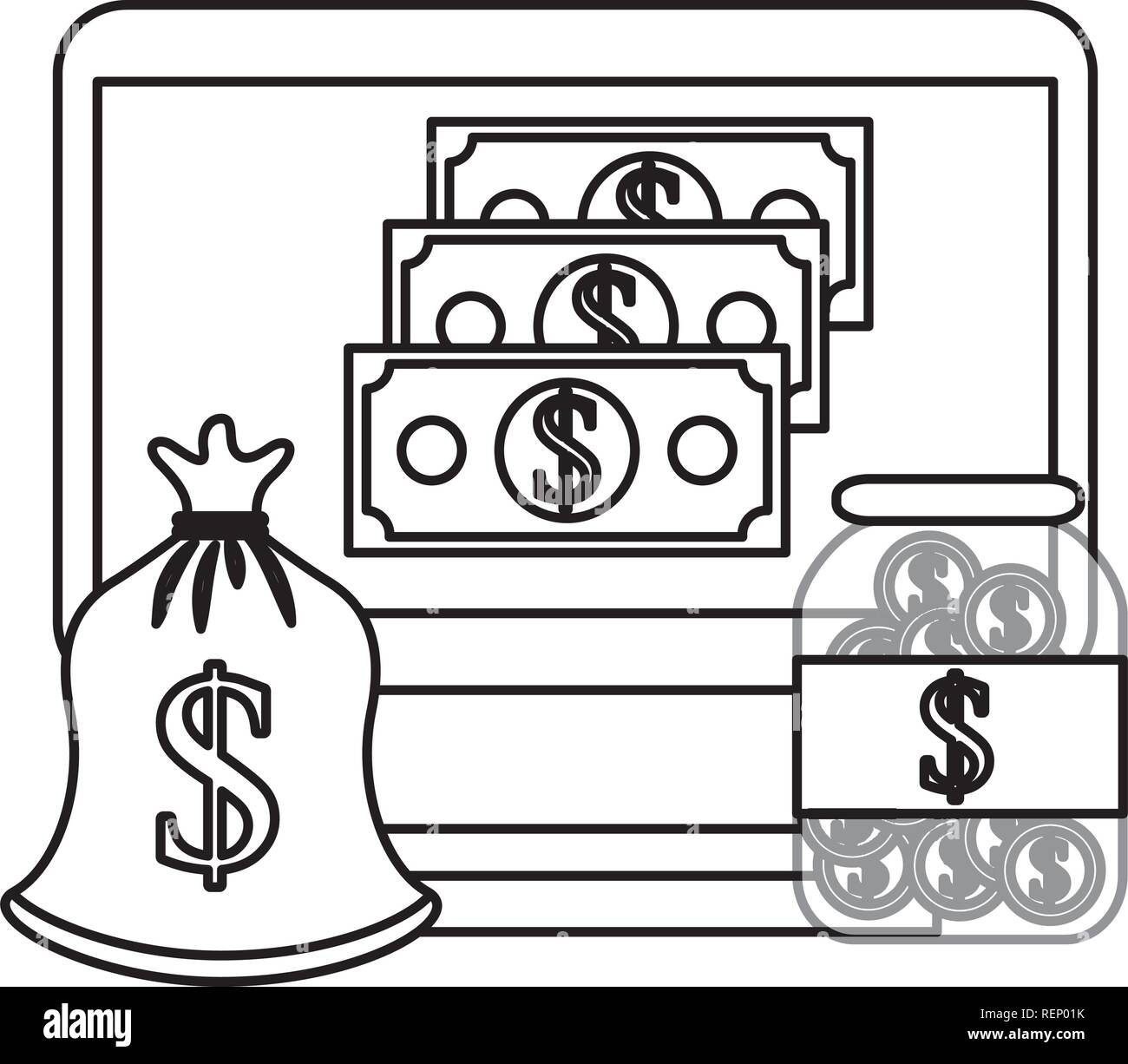 laptop money bag coins money business Stock Vector Image & Art - Alamy