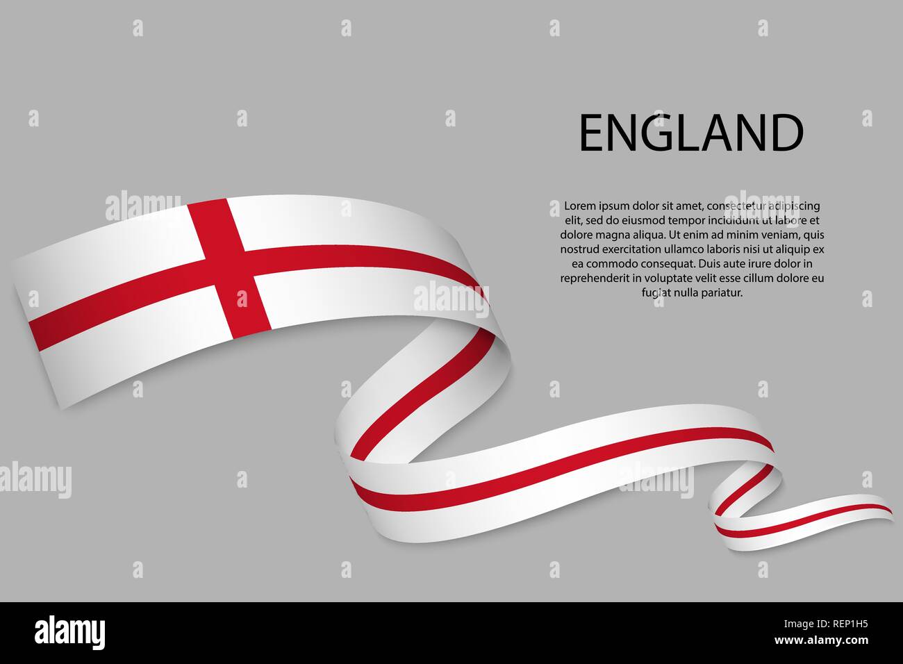 Waving ribbon or banner with flag of England. Template for independence day poster design Stock