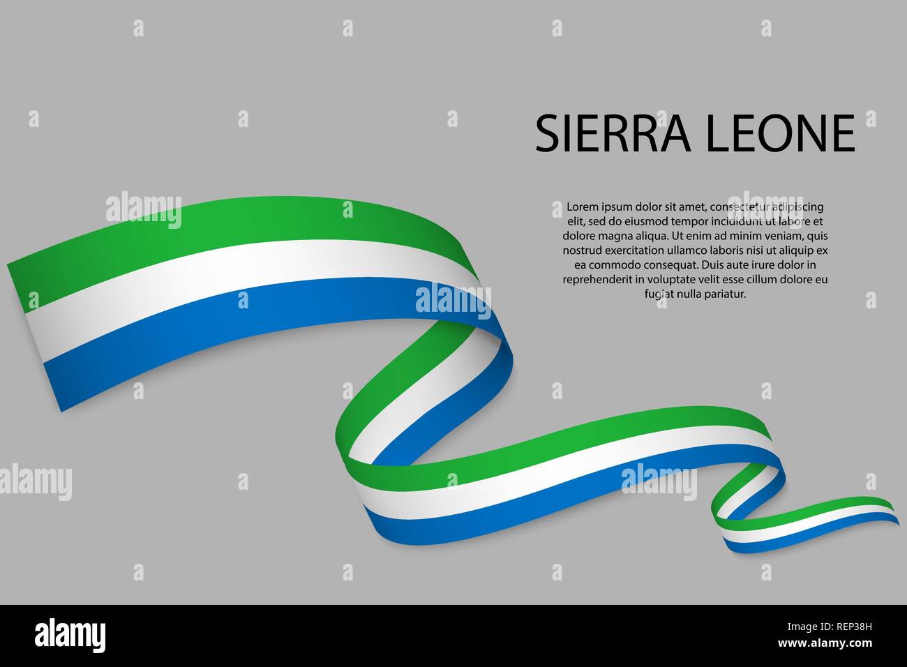 Waving ribbon or banner with flag of Sierra Leone. Template for ...