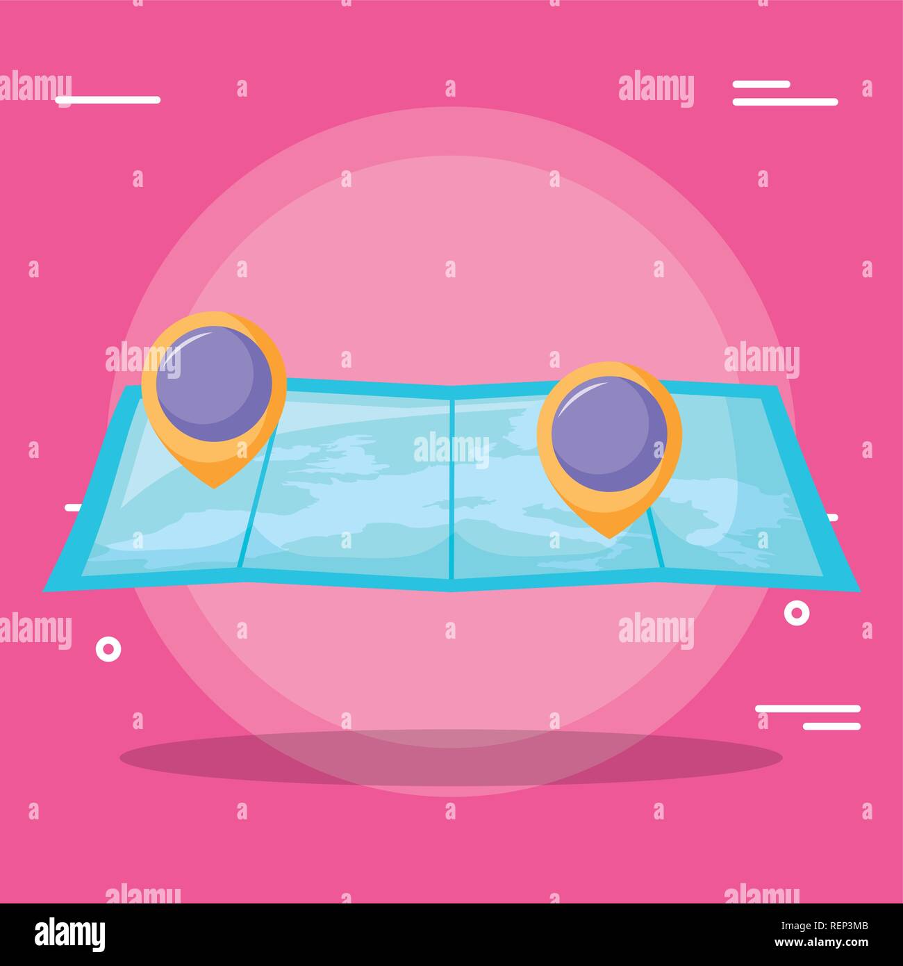 map with location pins Over pink background, vector illustration Stock Vector