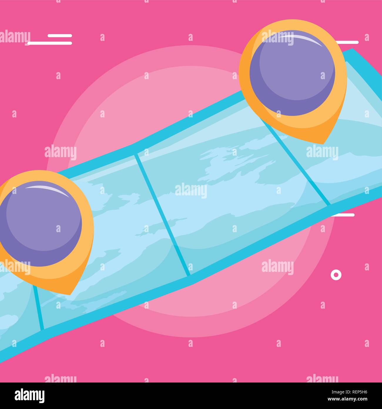 map with location pins Over pink background, vector illustration Stock Vector
