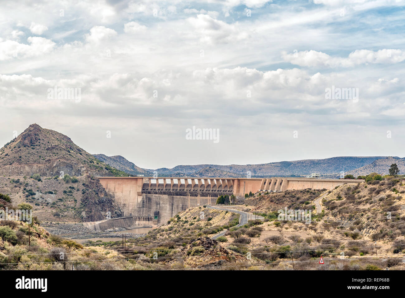Wall of the Vanderkloof Dam in the Orange River on the border of the Free State and Northern Cape Provinces Stock Photo