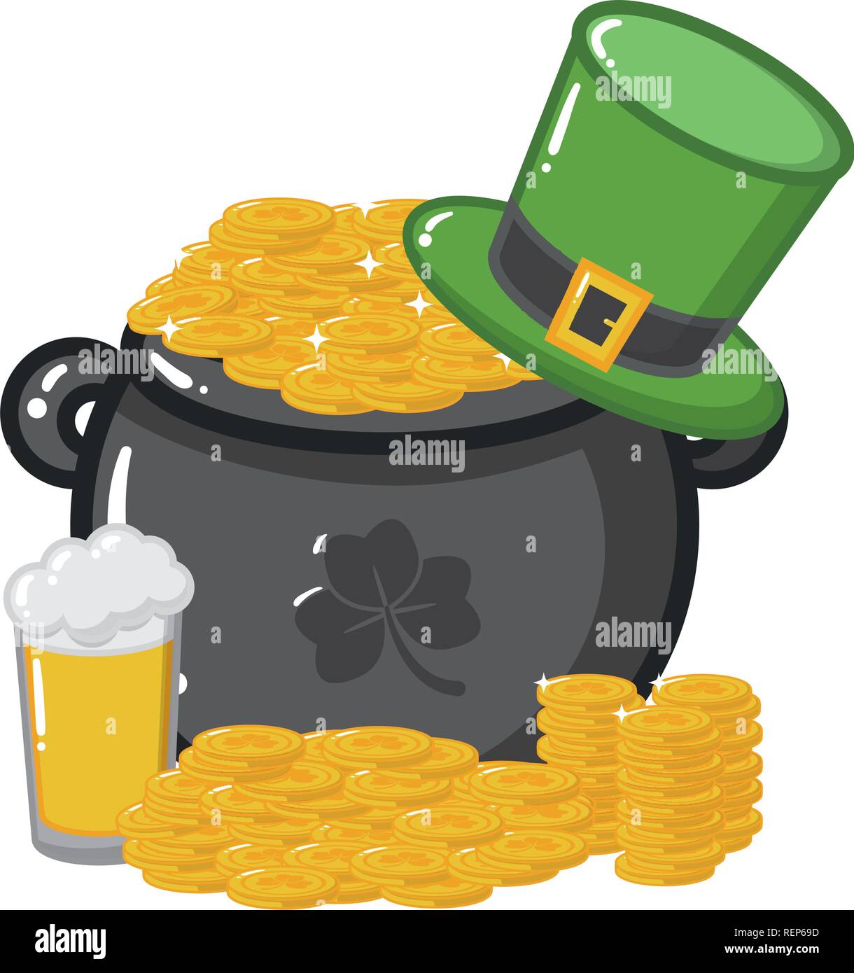 cauldron coins hat beer happy st patricks day vector illustration Stock ...