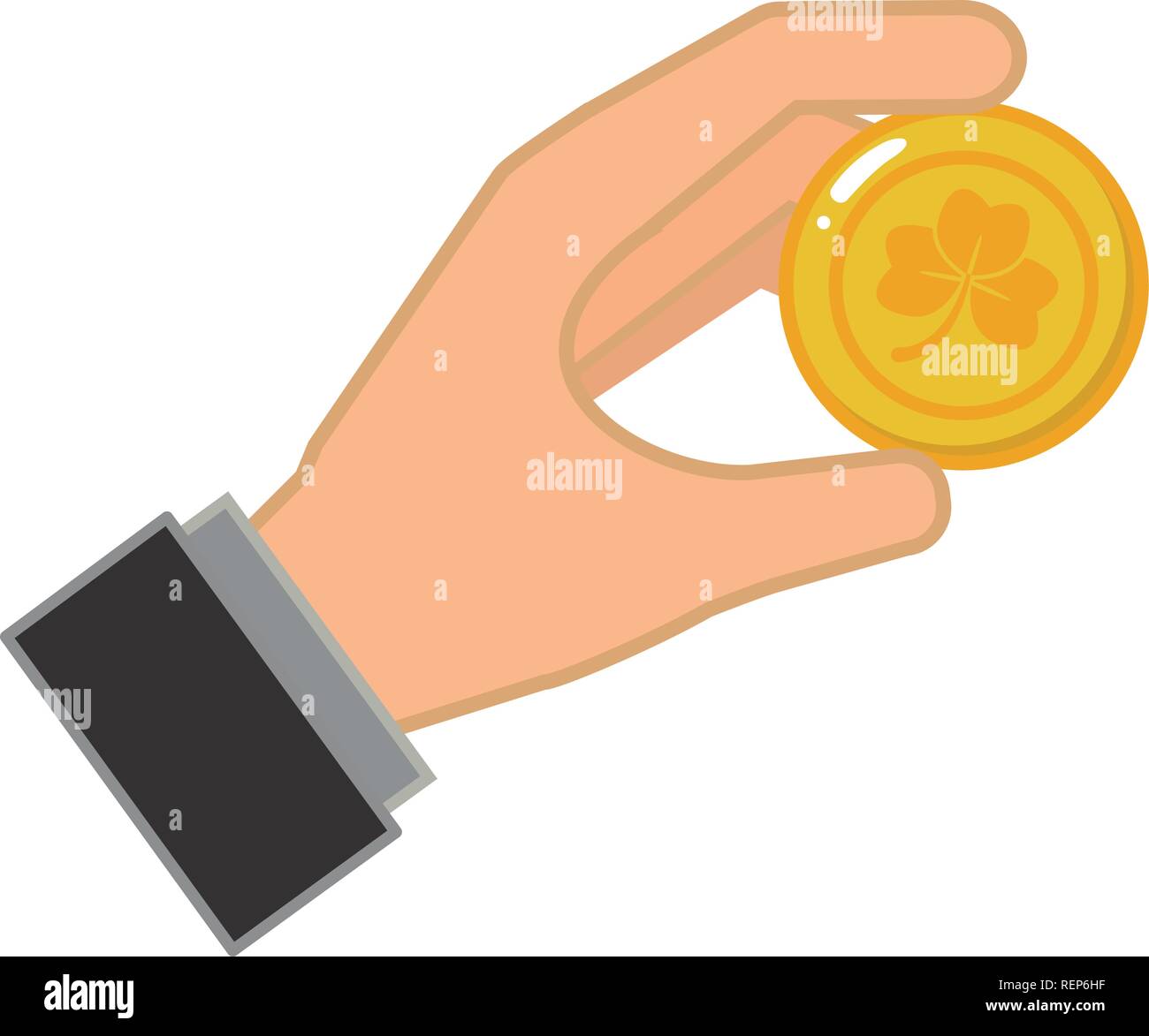 hand holding coin clover happy st patricks day vector illustration ...