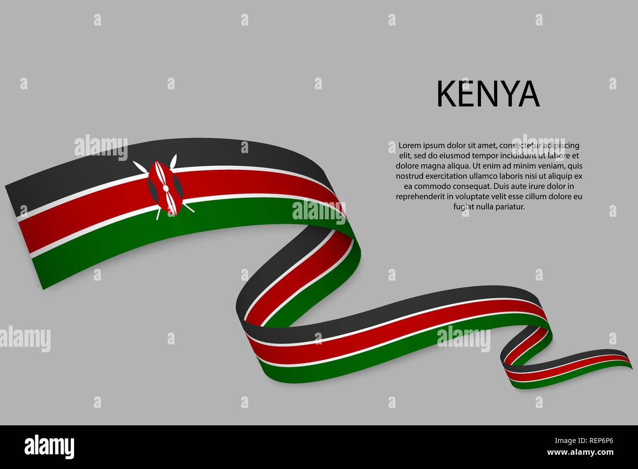 Waving Ribbon Or Banner With Flag Of Kenya Template For