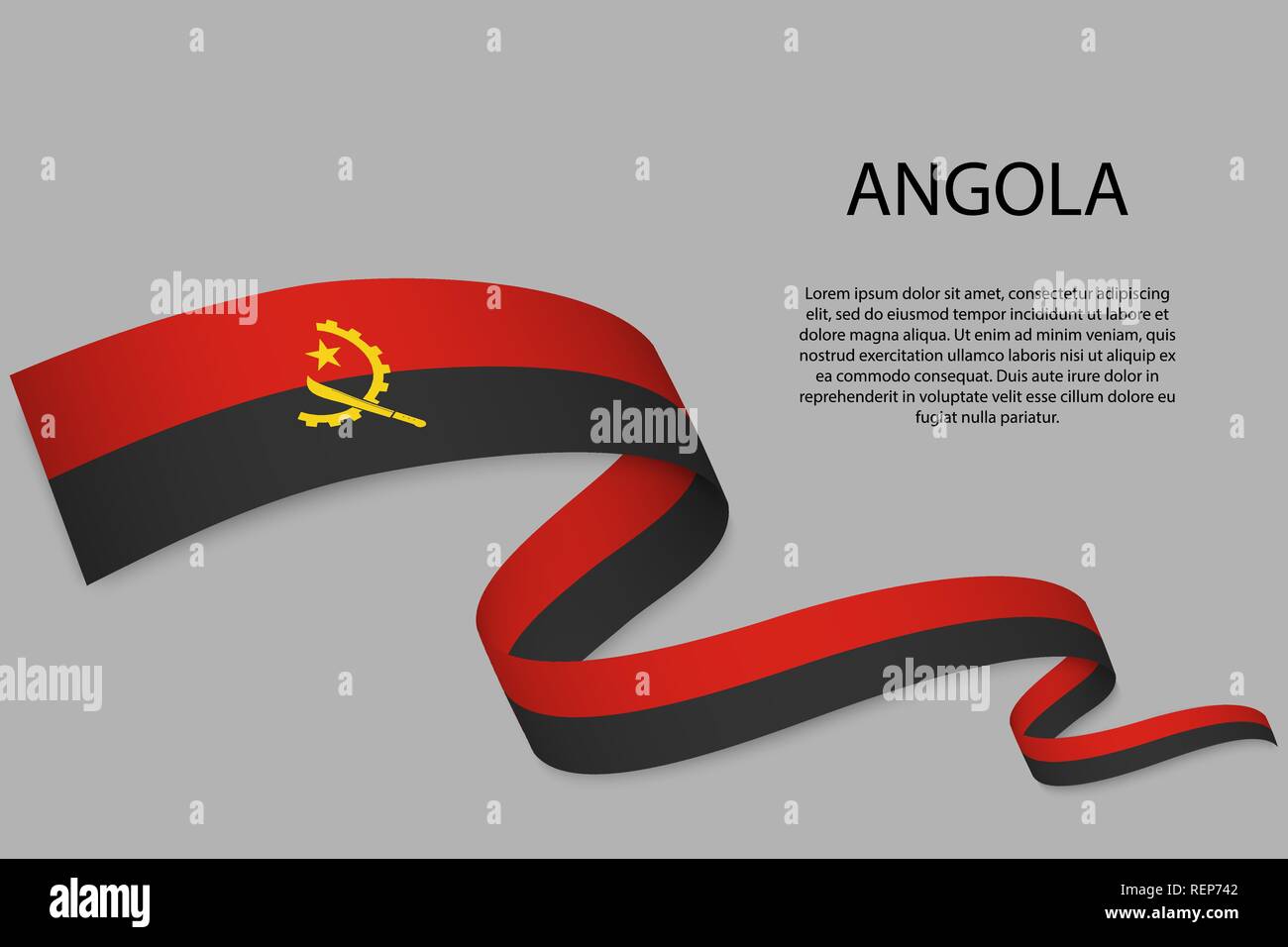 Waving ribbon or banner with flag of Angola. Template for independence ...