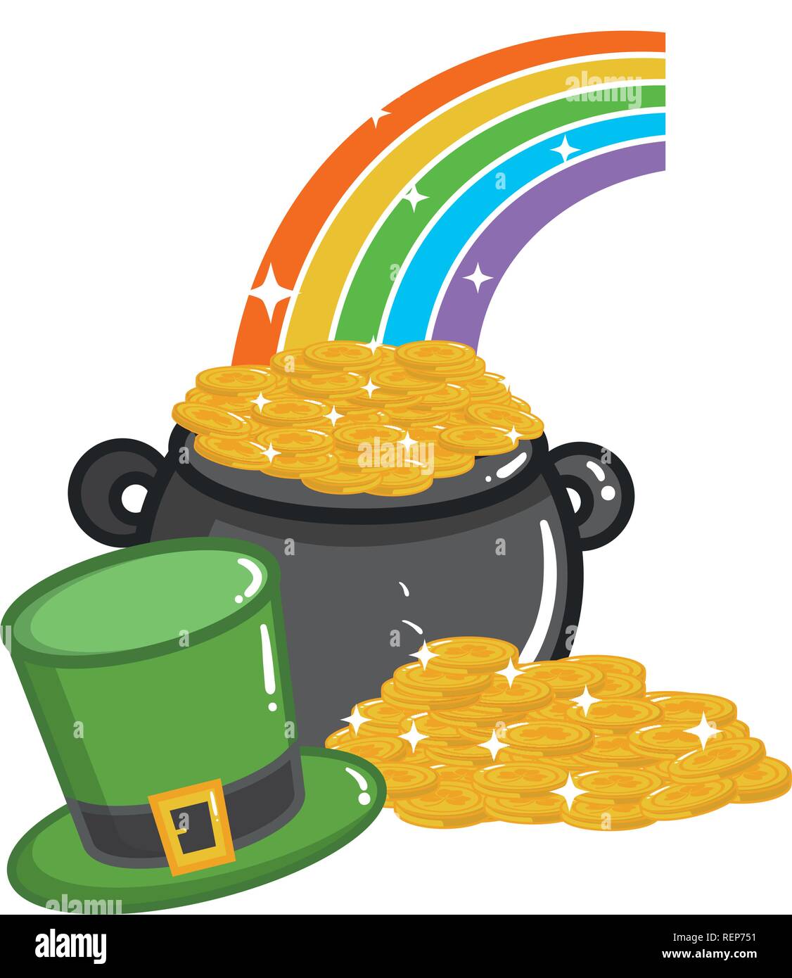 cauldron coins rainbow hat happy st patricks day vector illustration ...