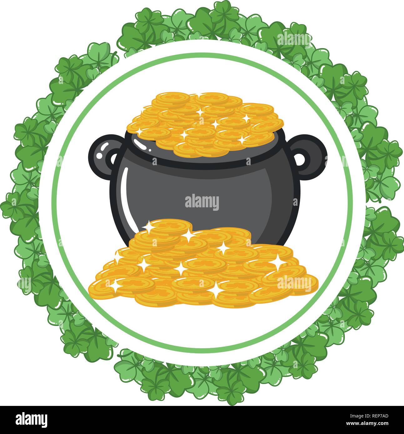 cauldron coins clover frame happy st patricks day vector illustration ...