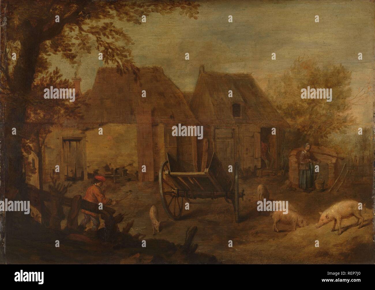 Barnyard. Dating: c. 1640. Place: Southern Netherlands. Measurements: h 32 cm × w 45.5 cm × h 50 cm × w 63 cm × t 8 cm. Museum: Rijksmuseum, Amsterdam. Stock Photo