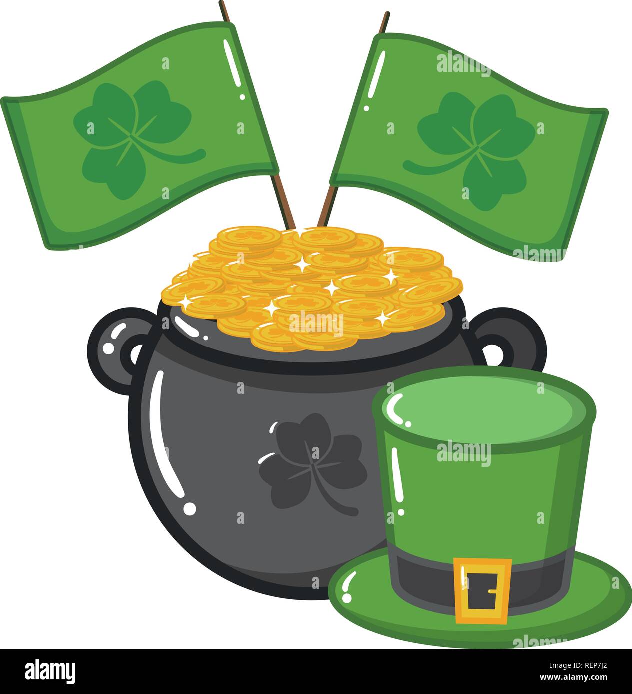 cauldron coins hat and flag clover happy st patricks day vector ...