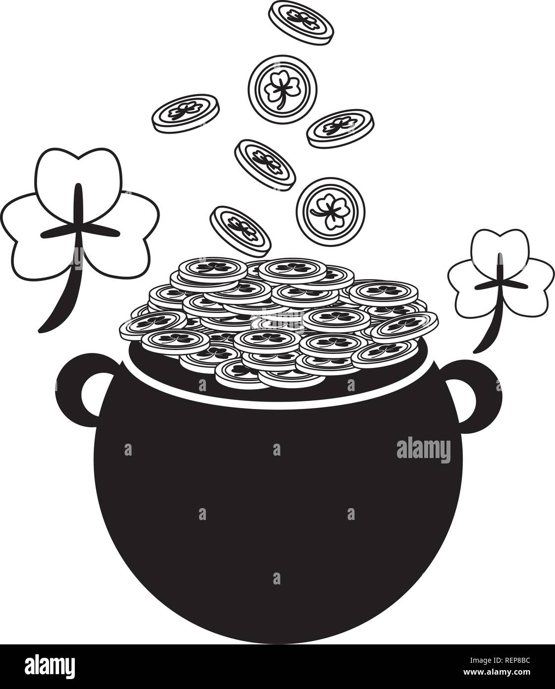 cauldron coins clovers happy st patricks day vector illustration Stock ...