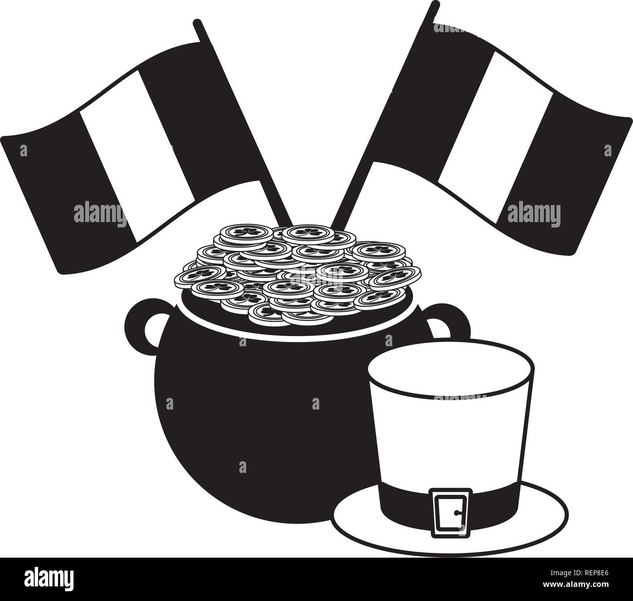 cauldron coins hat and flags clover happy st patricks day vector ...