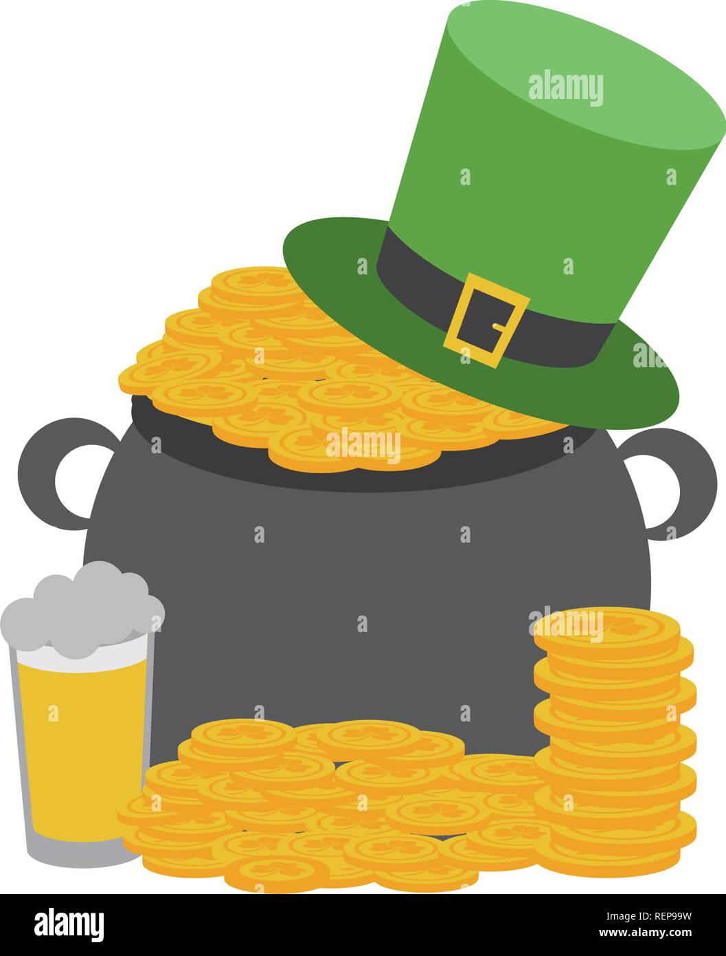 cauldron coins hat beer happy st patricks day vector illustration Stock ...