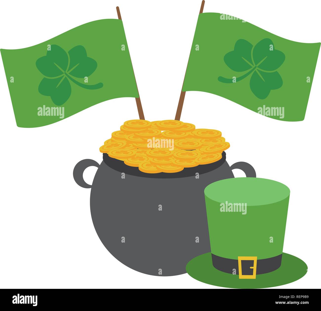 cauldron coins hat and flags clover happy st patricks day vector ...