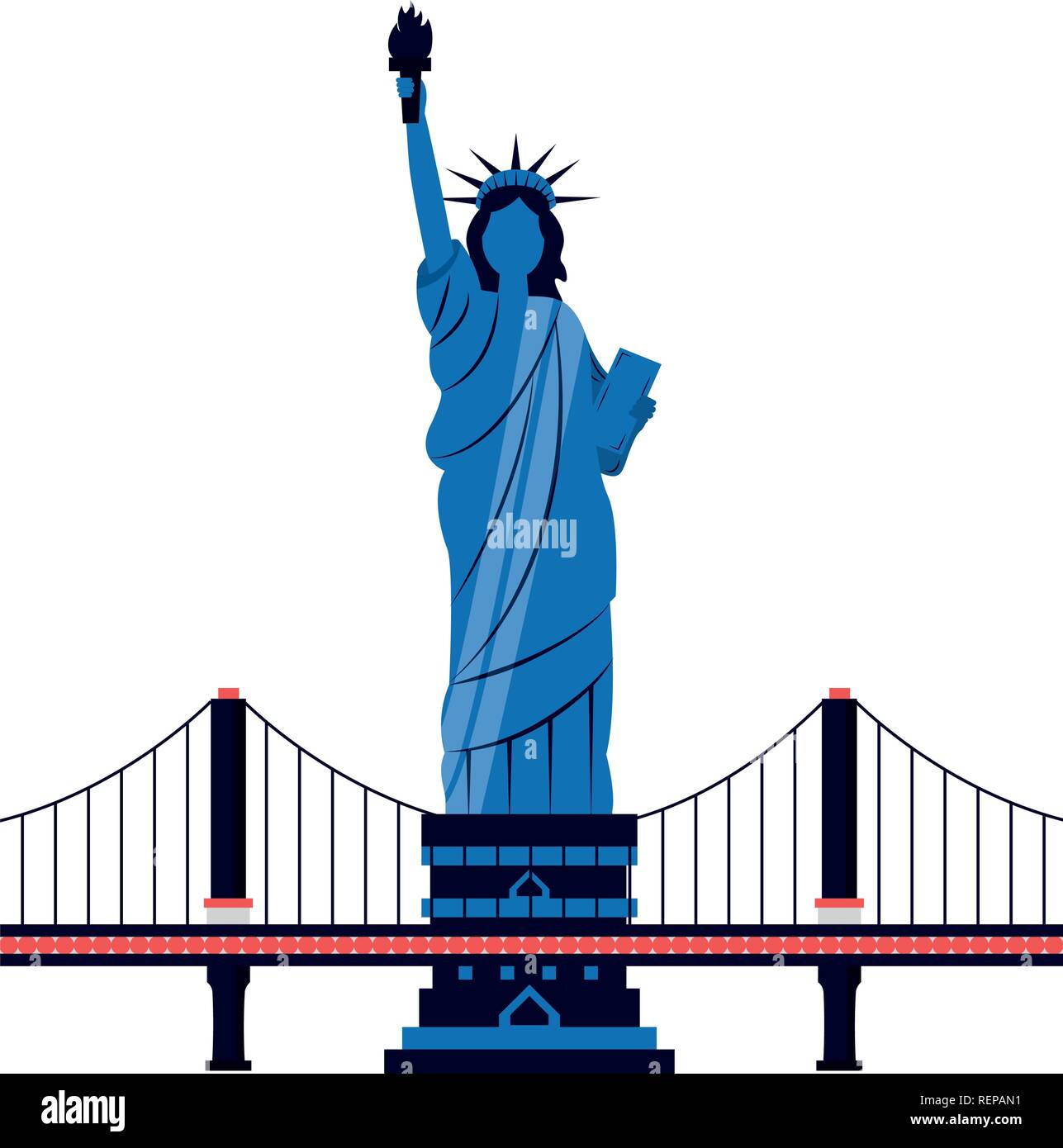 new york city statue of liberty and bridge vector illustration Stock ...