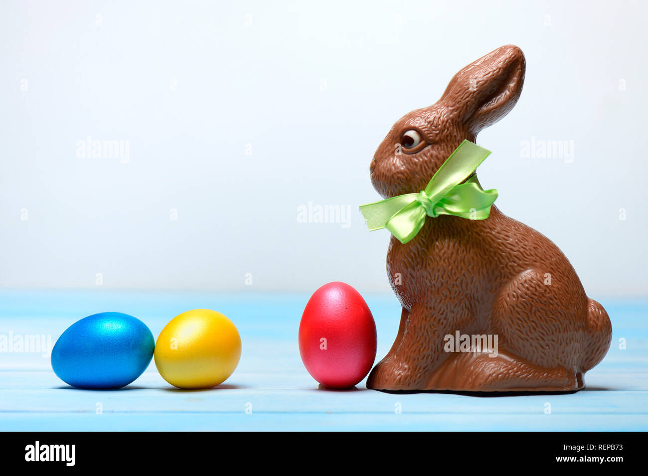 chocolate Easter bunny and Easter eggs Stock Photo Alamy