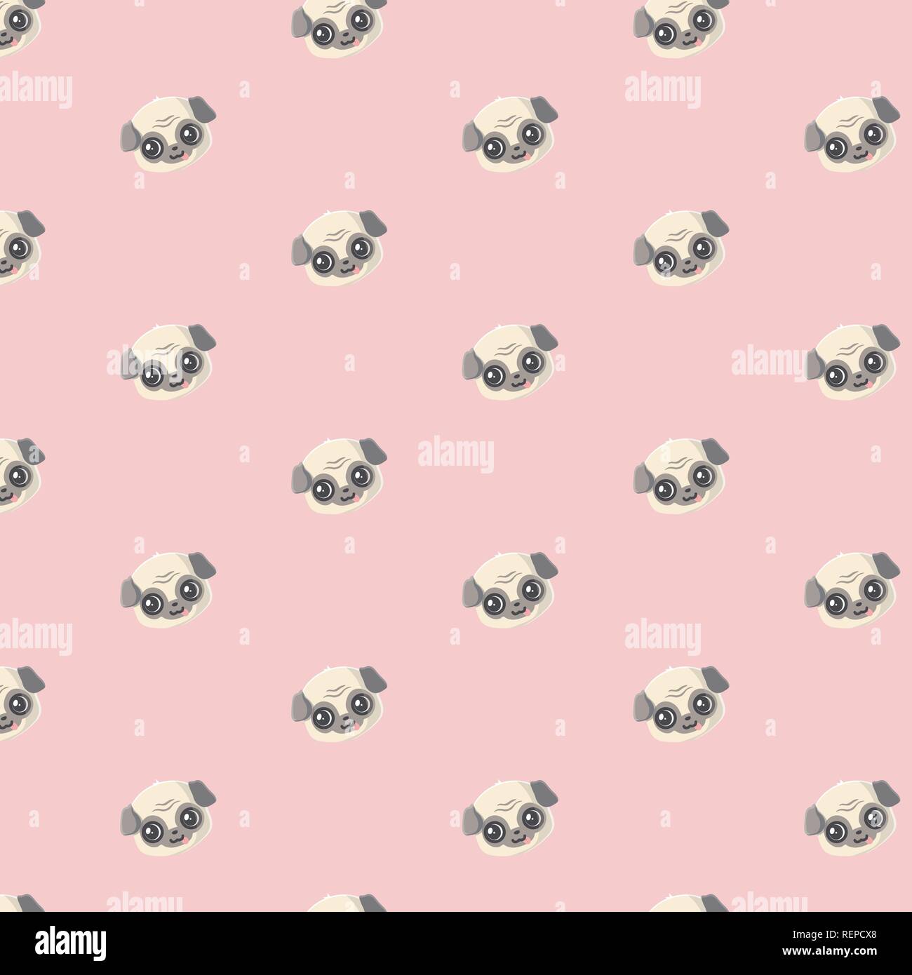 Seamless vector pattern with pug. Stock Vector