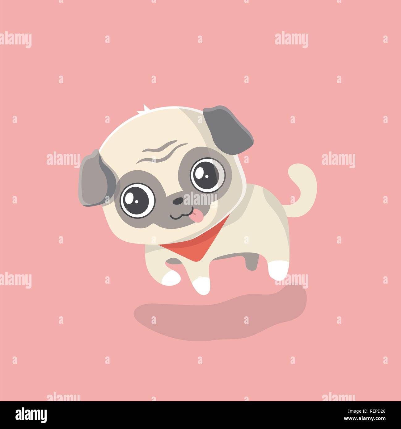 Cute puppy pug on pastel background. Stock Vector