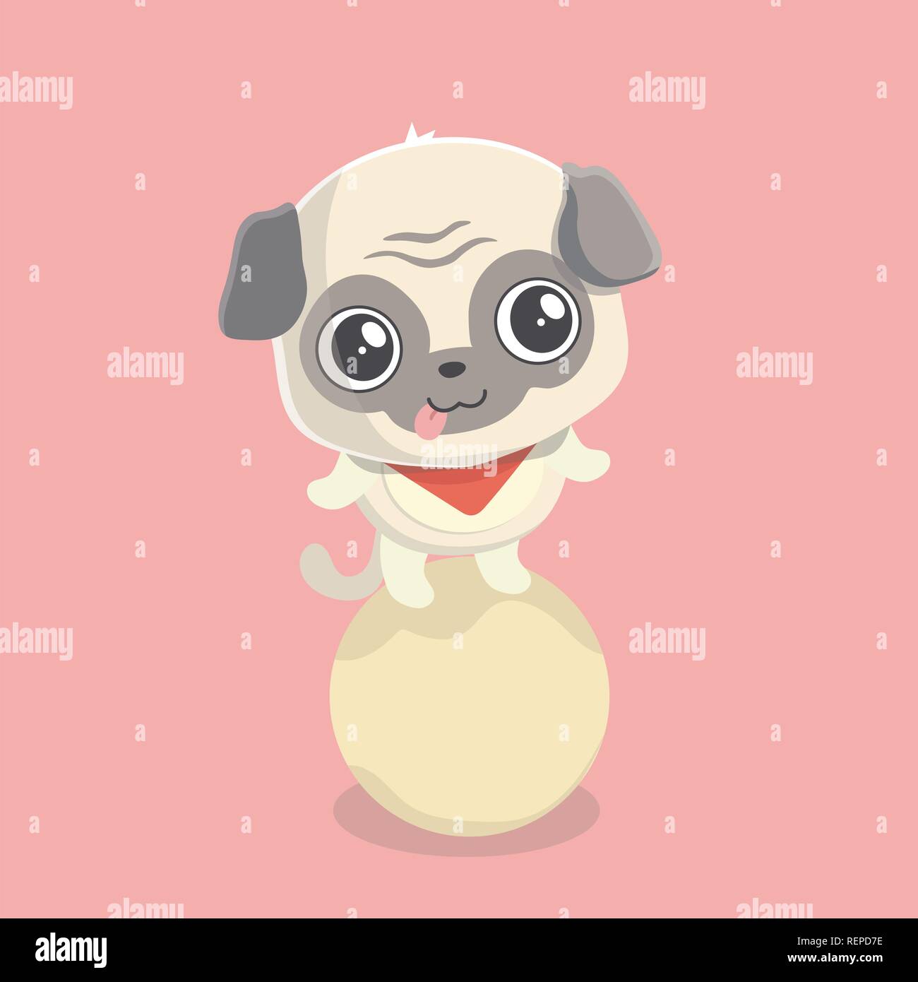 Cute puppy pug on pastel background. Stock Vector