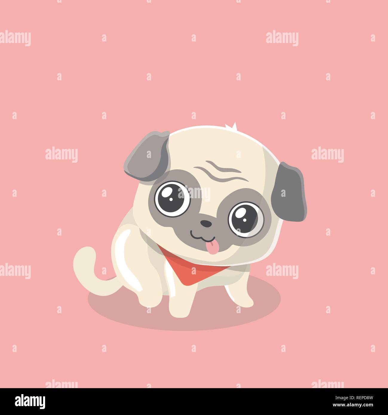 Cute puppy pug on pastel background. Stock Vector