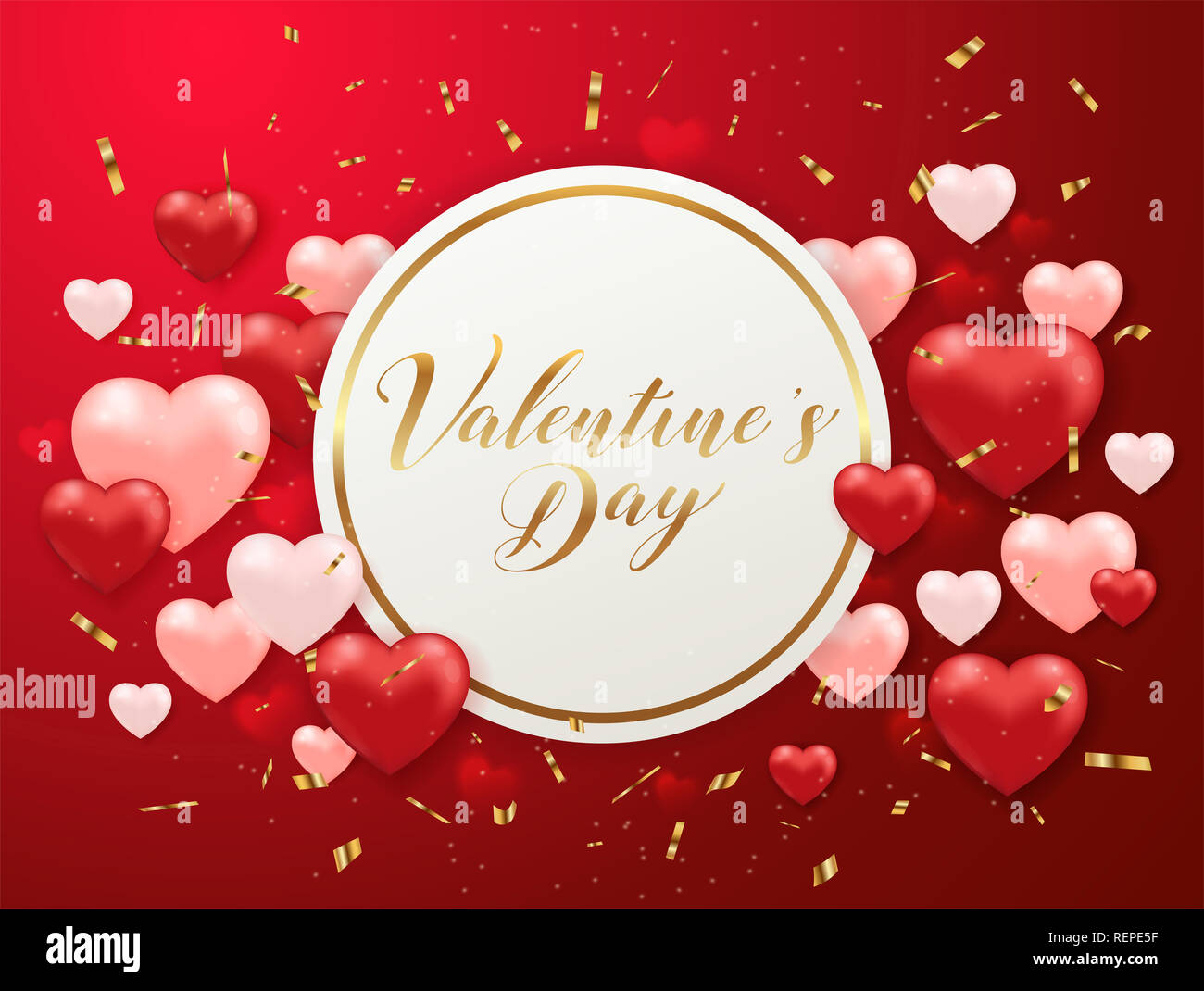 Saint Valentine's day greeting card with confetti and hearts on a red ...