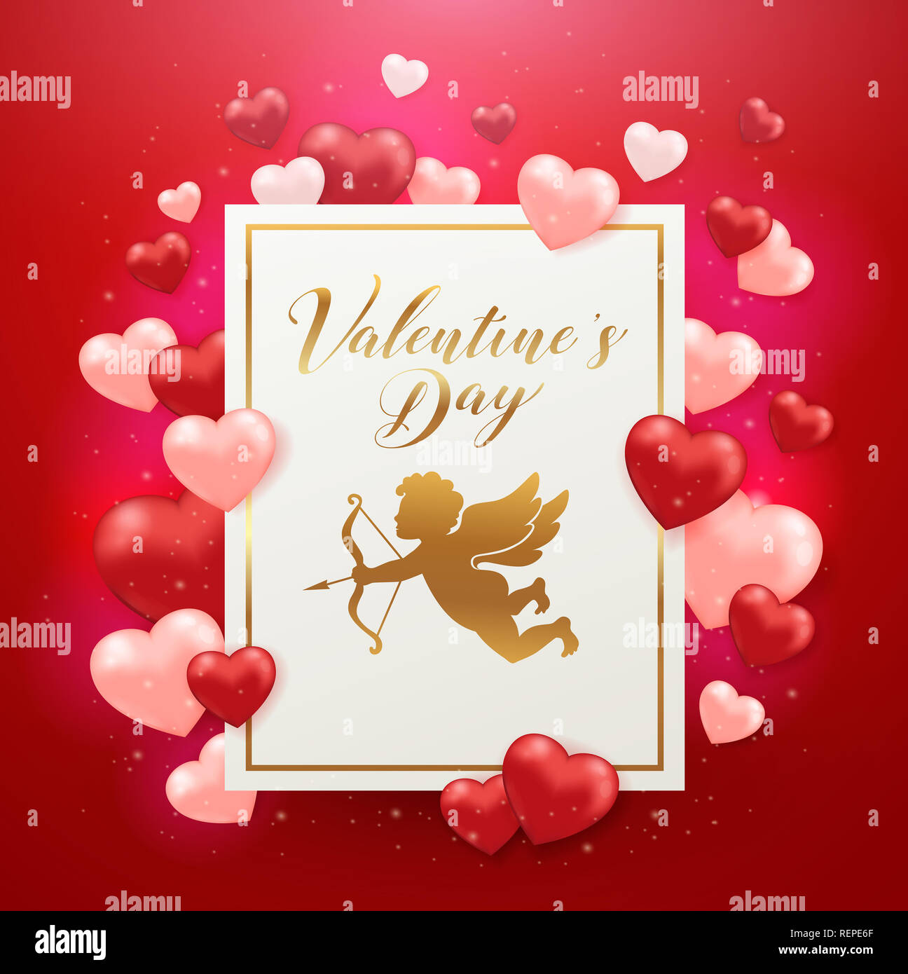 Saint Valentine's day greeting card with hearts on a red background ...