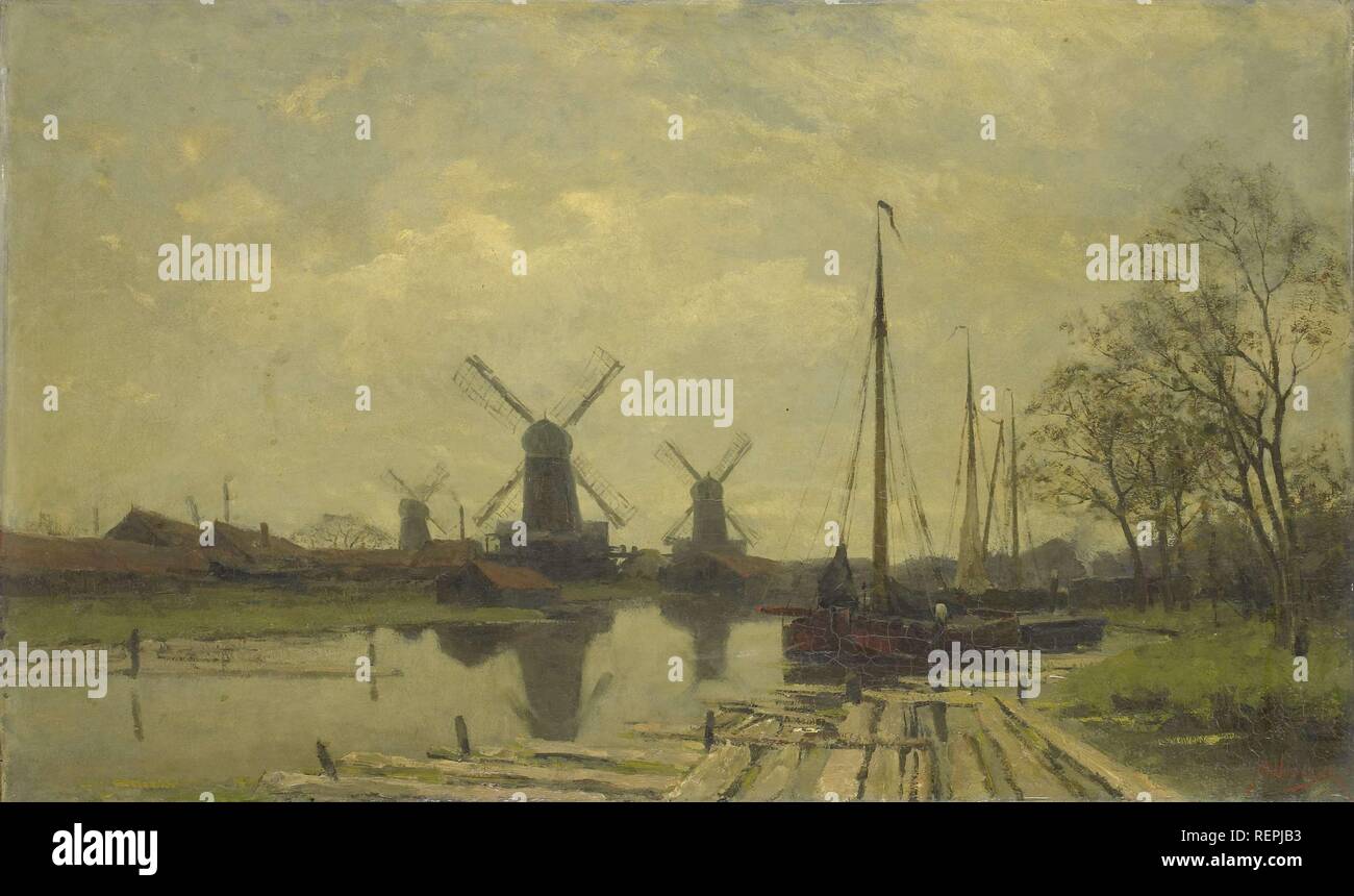 Waterway near the Baarsjes, Amsterdam. Dating: c. 1880 - c. 1901. Measurements: h 60 cm × w 100 cm. Museum: Rijksmuseum, Amsterdam. Author: Jan Hillebrand Wijsmuller. Stock Photo