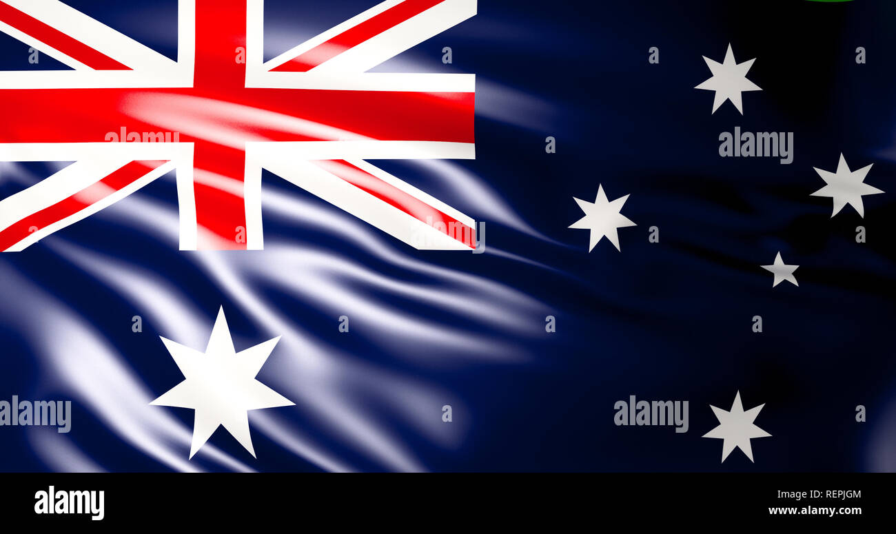 Australian flag. Waving australian flag 3d illustration. 4K Quality ...