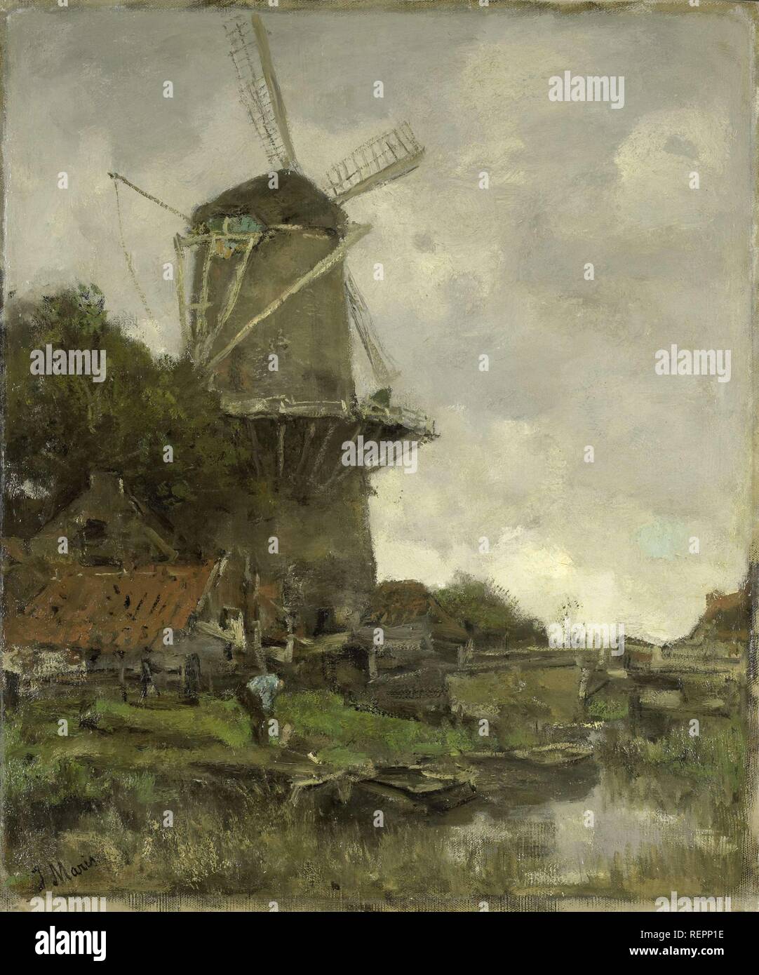 The Windmill. Dating: c. 1880 - c. 1886. Measurements: h 59.5 cm × w 50 cm × t 3.3 cm; d 12 cm. Museum: Rijksmuseum, Amsterdam. Author: JACOB MARIS. Stock Photo