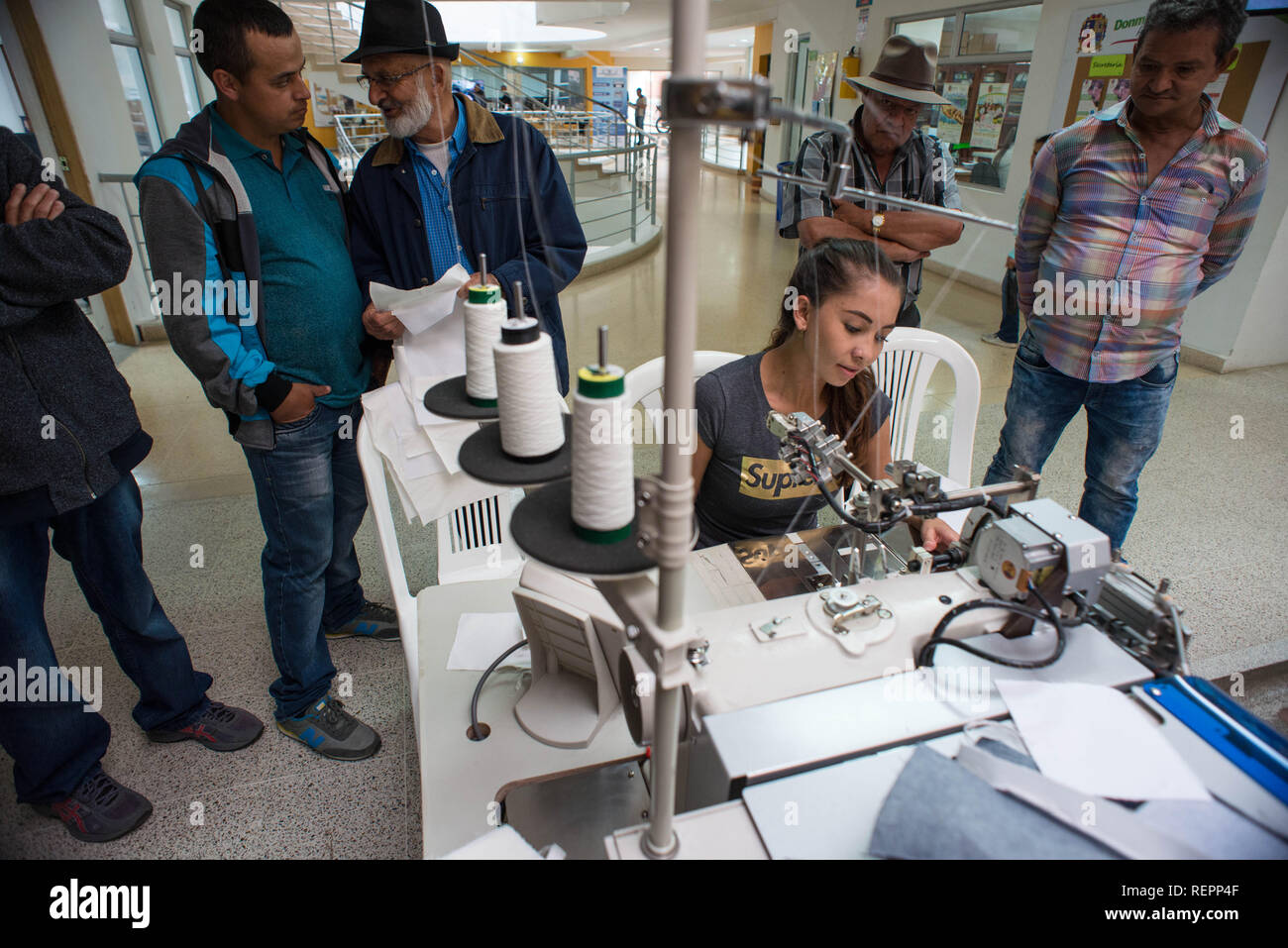 Donmatias, Antioquia Sewing machine exhibition, Town Hall Stock Photo
