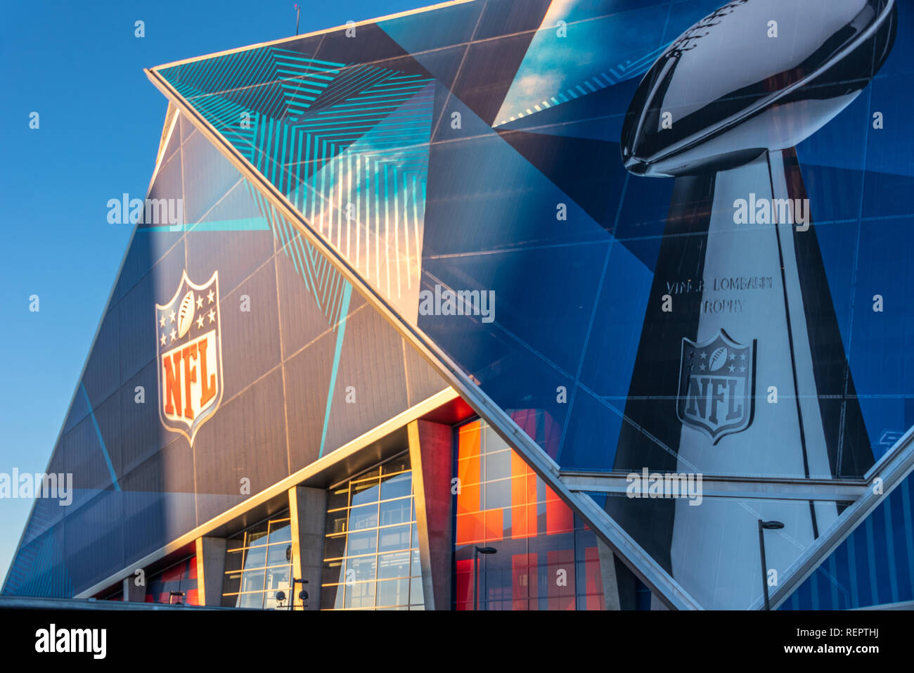 Mercedes-Benz Stadium in Atlanta, Georgia will host the NFL's Super Bowl LIII on Sunday, February 3, 2019. Stock Photo