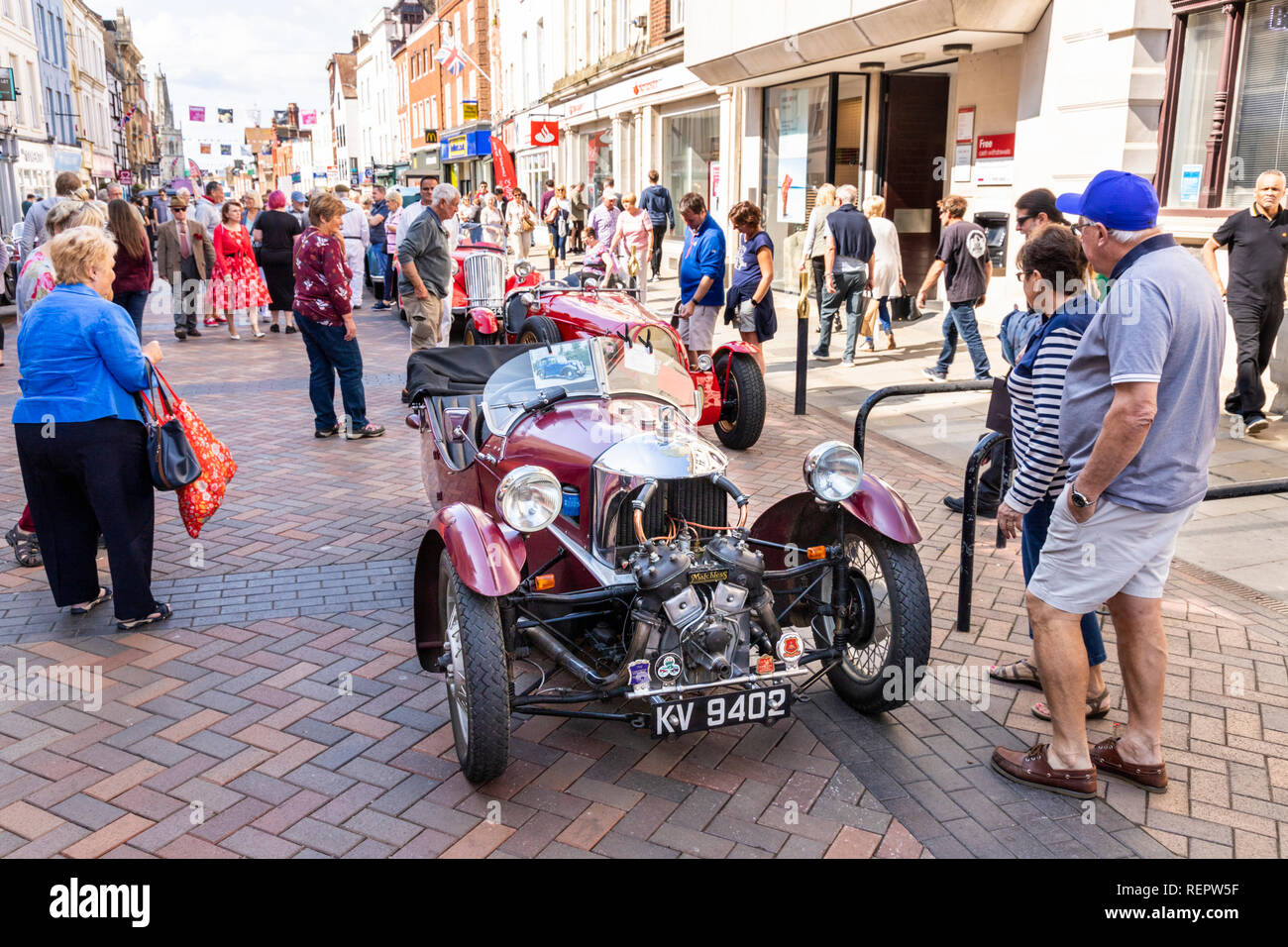 Classic cars on display in Westgate Street during the Gloucester Goes