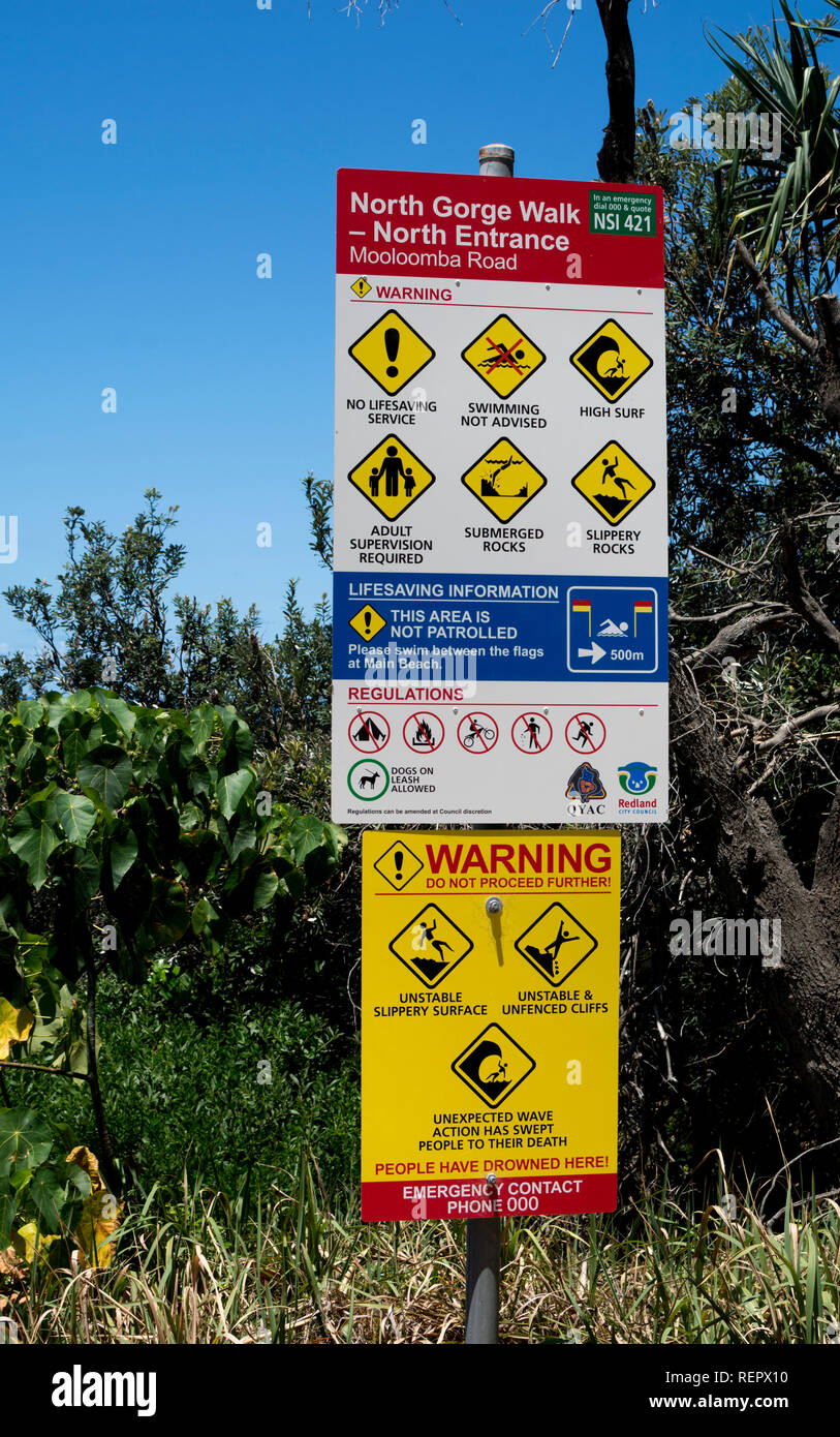 Warning sign at North Walk, Point Lookout, North Stradbroke