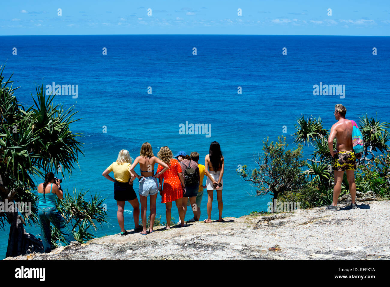 People at North Gorge Walk looking for dolphins, Point Lookout, North Stradbroke Island, Queensland, Australia Stock Photo