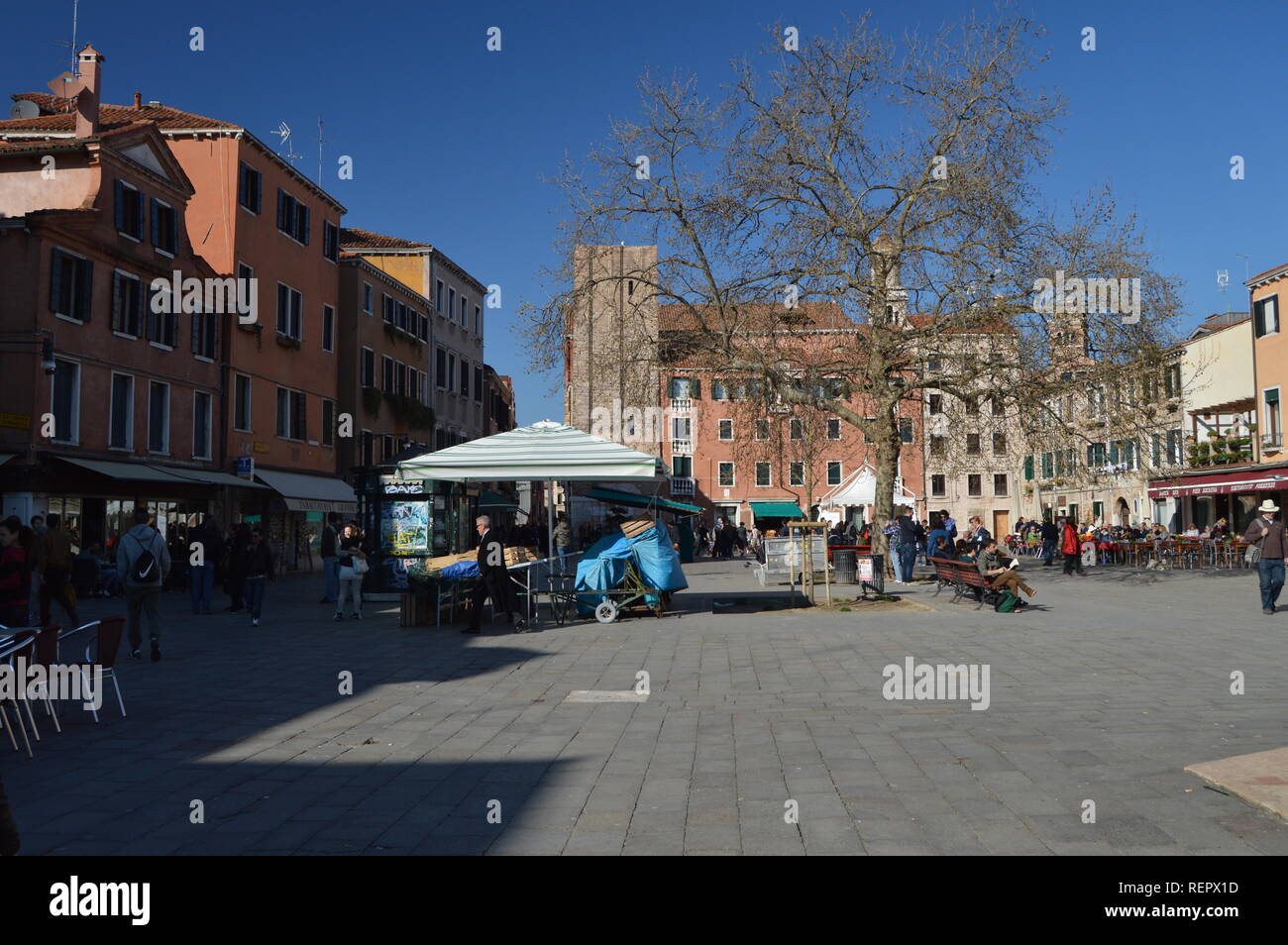 Pretty Shot Of Santa Margherita Field In Dorsoduro Neighborhood In Venice. Travel, holidays, architecture. March 28, 2015. Venice, Veneto region, Ital Stock Photo