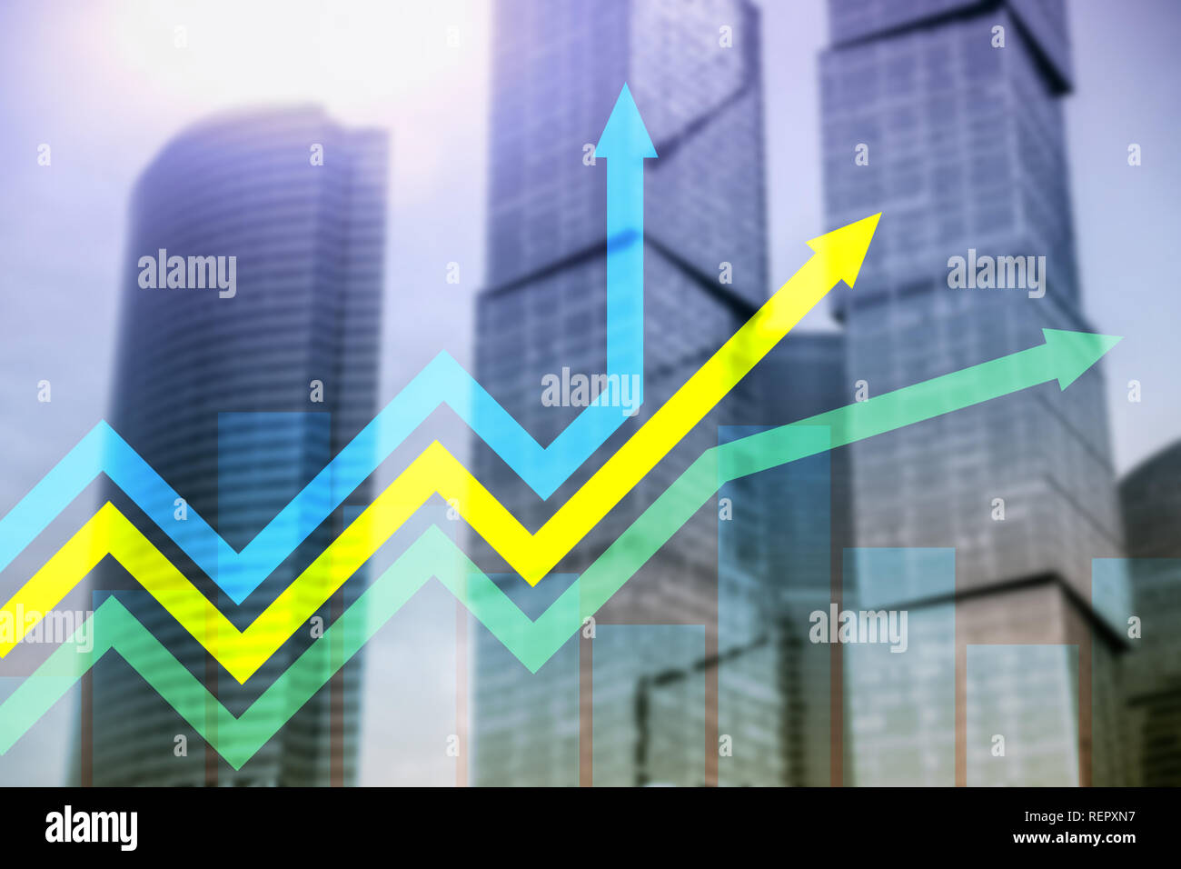 Financial growth arrows graph. Investment and trading concept. Stock Photo