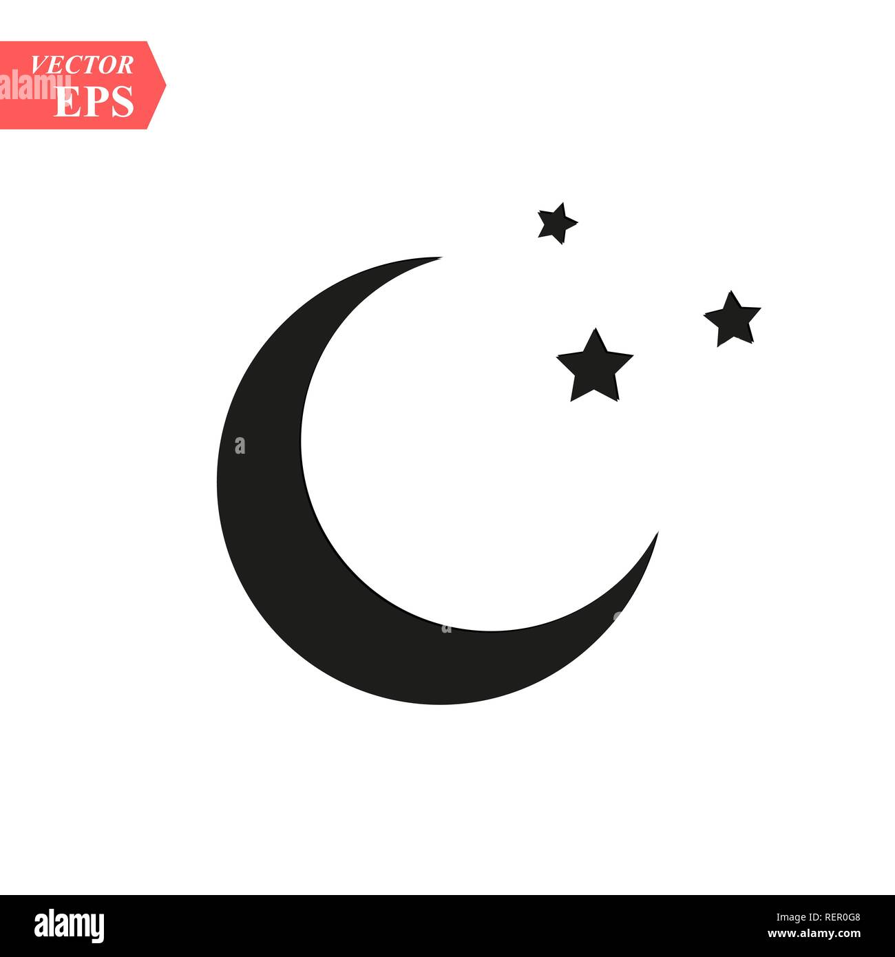 Moon and stars icon. Flat vector illustration in black on white