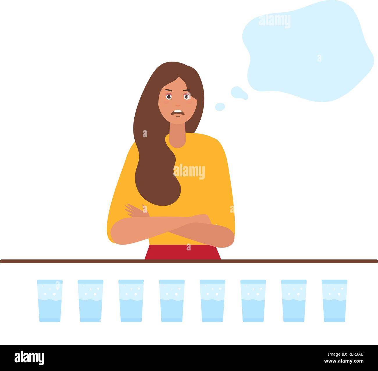 Young red haired woman drinking water Vector illustration in cartoon style Stock Vector