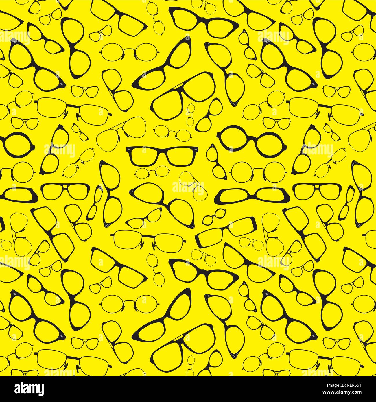 Seamless pattern with black glasses on yellow background Stock Vector