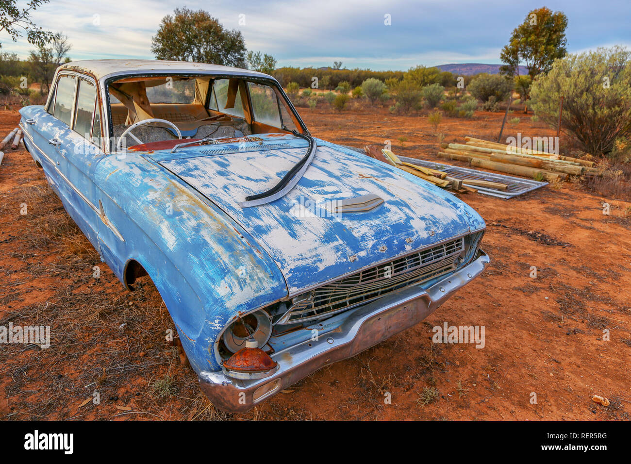 Old rusted vintage car wreck in Flinders Ranges South Australia Stock Photo